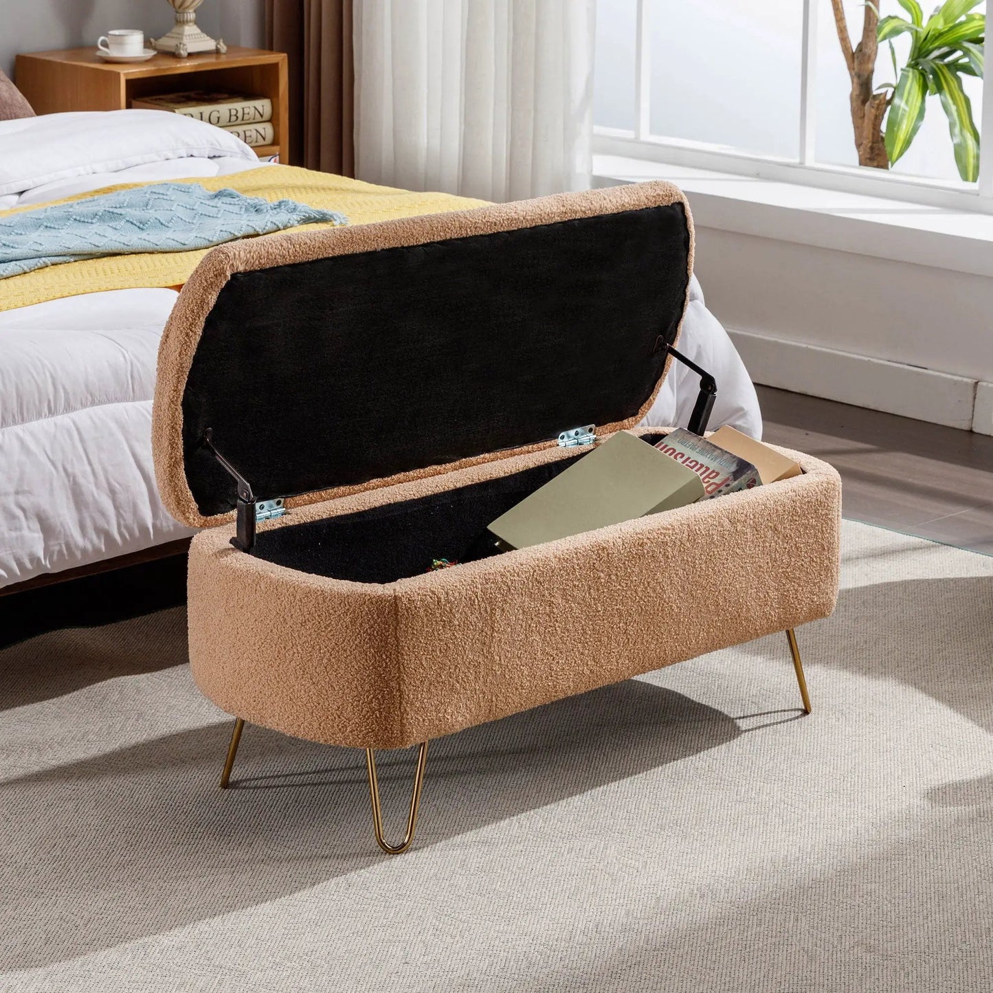 Storage Ottoman Bench with Faux Fur End of Bed
