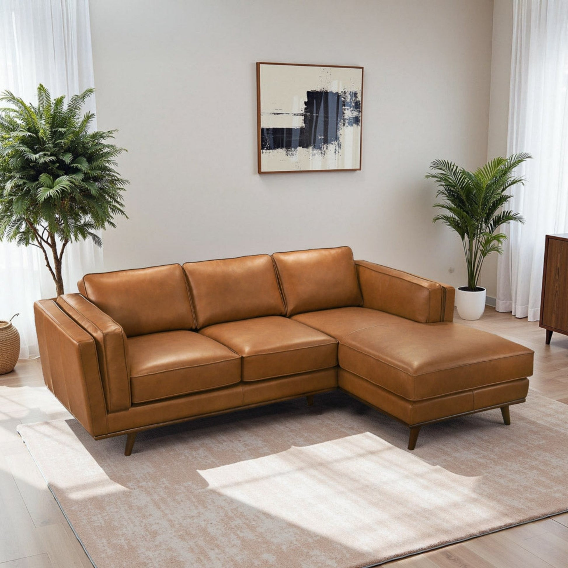 Chase sectional sofa tan leather, L-shaped with wood legs by HouseOfZazla on Tampa Home & Garden Store