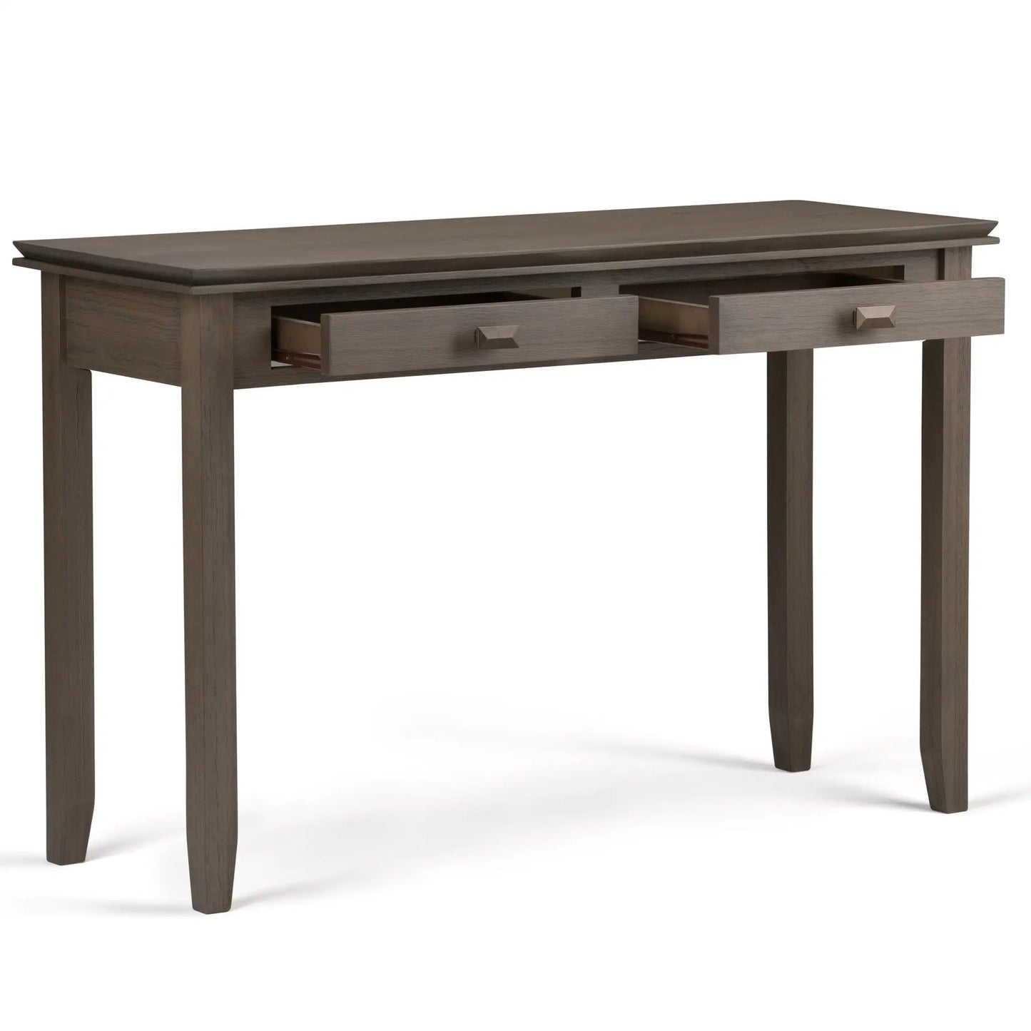 Artisan Handcrafted Console Sofa Table in dark espresso with two drawers and square pulls on Tampa Home & Garden Store