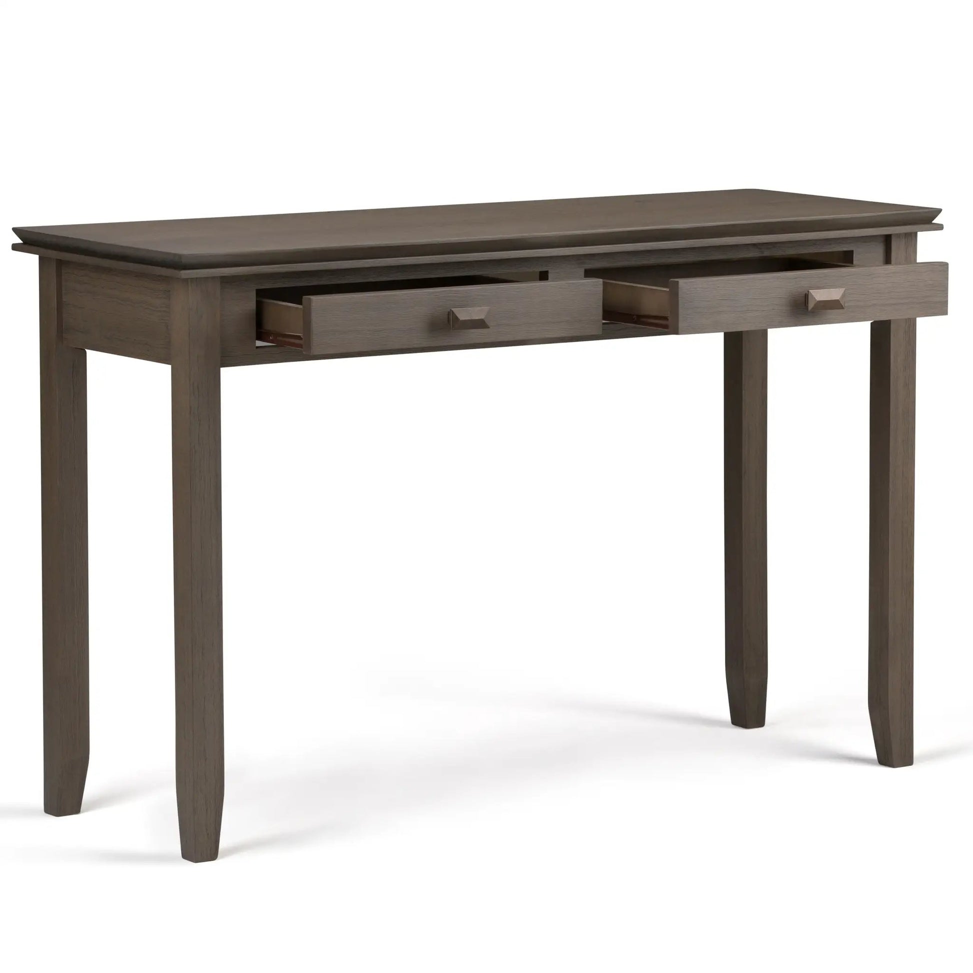 Artisan Handcrafted Console Sofa Table in dark espresso with two drawers and square pulls on Tampa Home & Garden Store