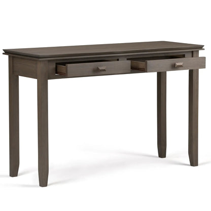 Artisan Handcrafted Console Sofa Table in dark espresso with two drawers and square pulls on Tampa Home & Garden Store