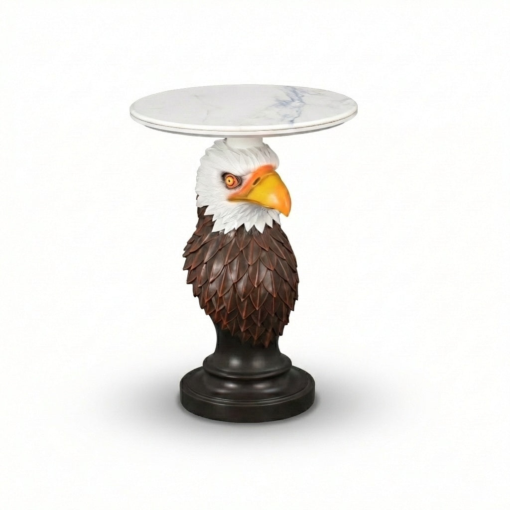 Eagle Head Accent Table with round marble top, dark pedestal HouseOfZazla end table on Tampa Home & Garden Store