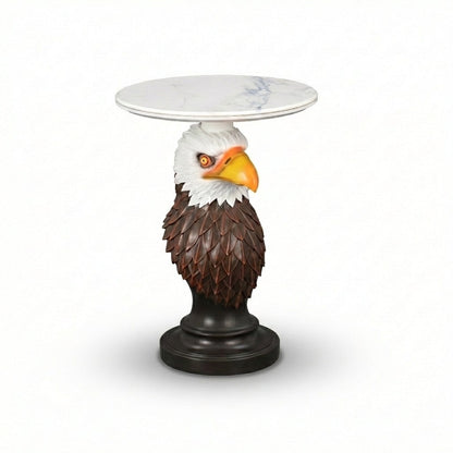 Eagle Head Accent Table with round marble top, dark pedestal HouseOfZazla end table on Tampa Home & Garden Store