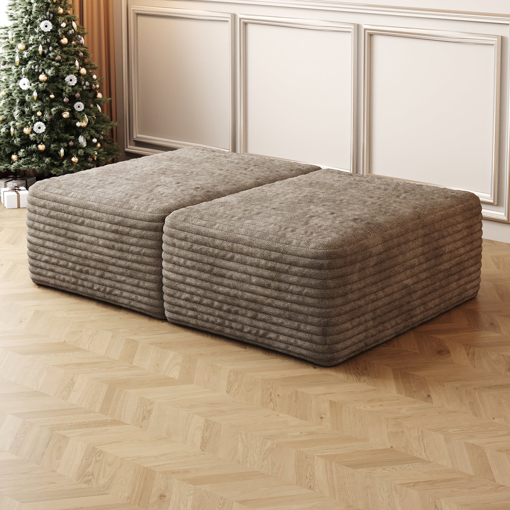 HouseOfZazla sofa ottoman pair in brown ribbed fabric, 37.40in length, no assembly required on Tampa Home & Garden Store