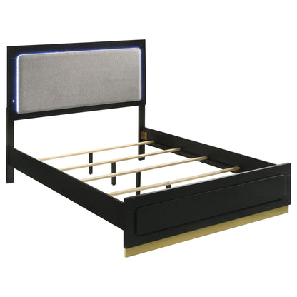 Sophia 4 Piece Bedroom Set headboard with gray upholstered panel and black frame and slats on Tampa Home & Garden Store