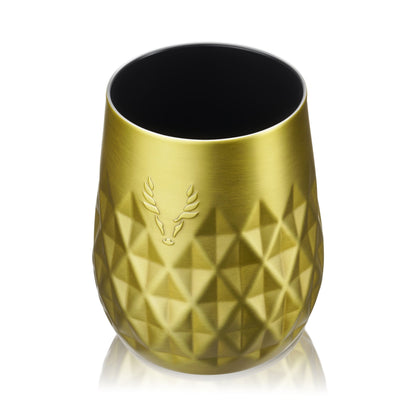 Paragon stainless steel wine tumbl er in gold by Viski with embossed leaf pattern on Tampa Home & Garden Store