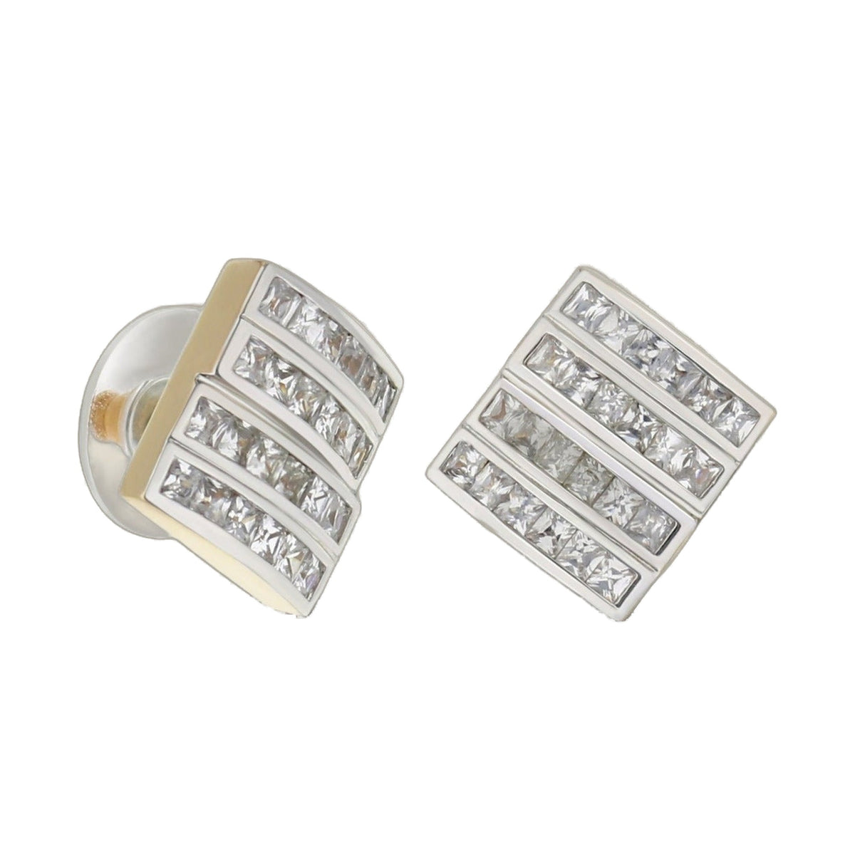 Pave Cz Design Button Earrings by Lauren G Adams, silver-tone rectangular pave bars on Tampa Home & Garden Store