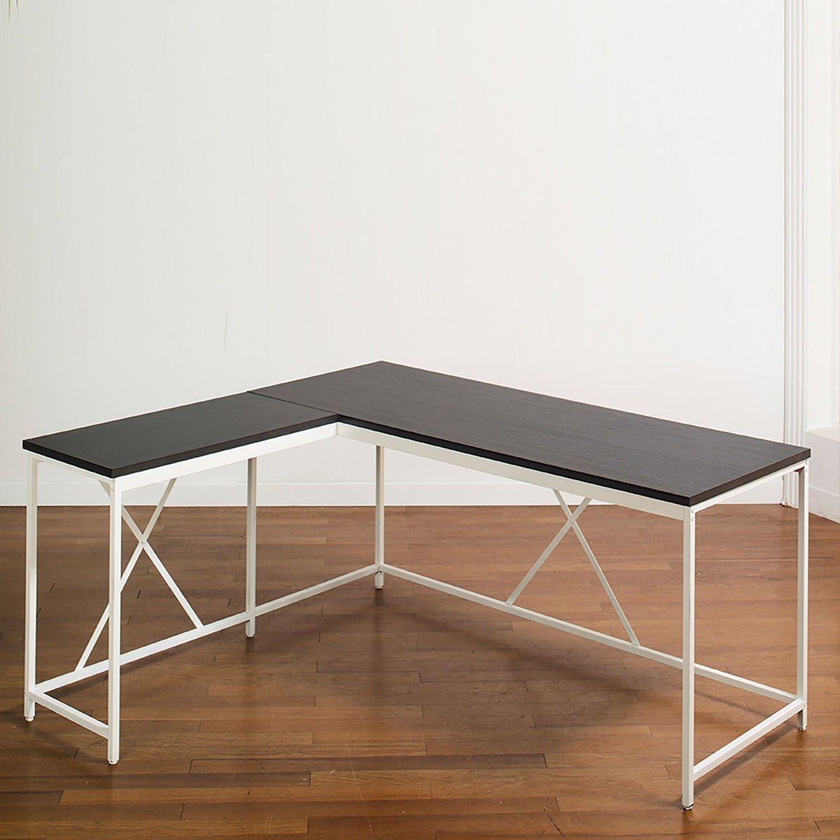 Pair of Olympus corner desks with dark gray eco-friendly tops and white legs (L-shaped) on Tampa Home & Garden Store