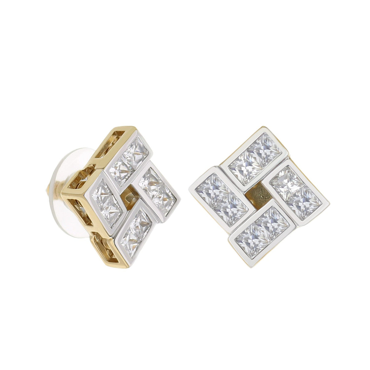 Pave Cz Design Earring pair by Lauren G Adams, gold & silver tone square button CZ earrings on Tampa Home & Garden Store