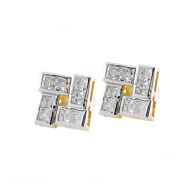 Pave Cz Design Earrings, two-tone silver with gold accents, Lauren G Adams, pair on Tampa Home & Garden Store