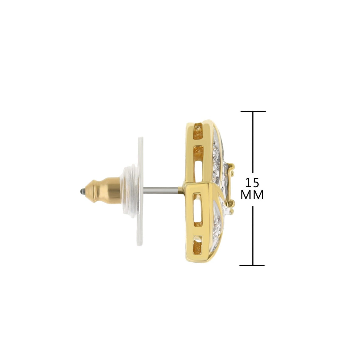 Pave Cz Design Button Earring by Lauren G Adams, gold-tone with pave CZ accents, 15mm tall on Tampa Home & Garden Store