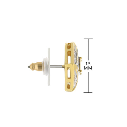 Pave Cz Design Button Earring by Lauren G Adams, gold-tone with pave CZ accents, 15mm tall on Tampa Home & Garden Store