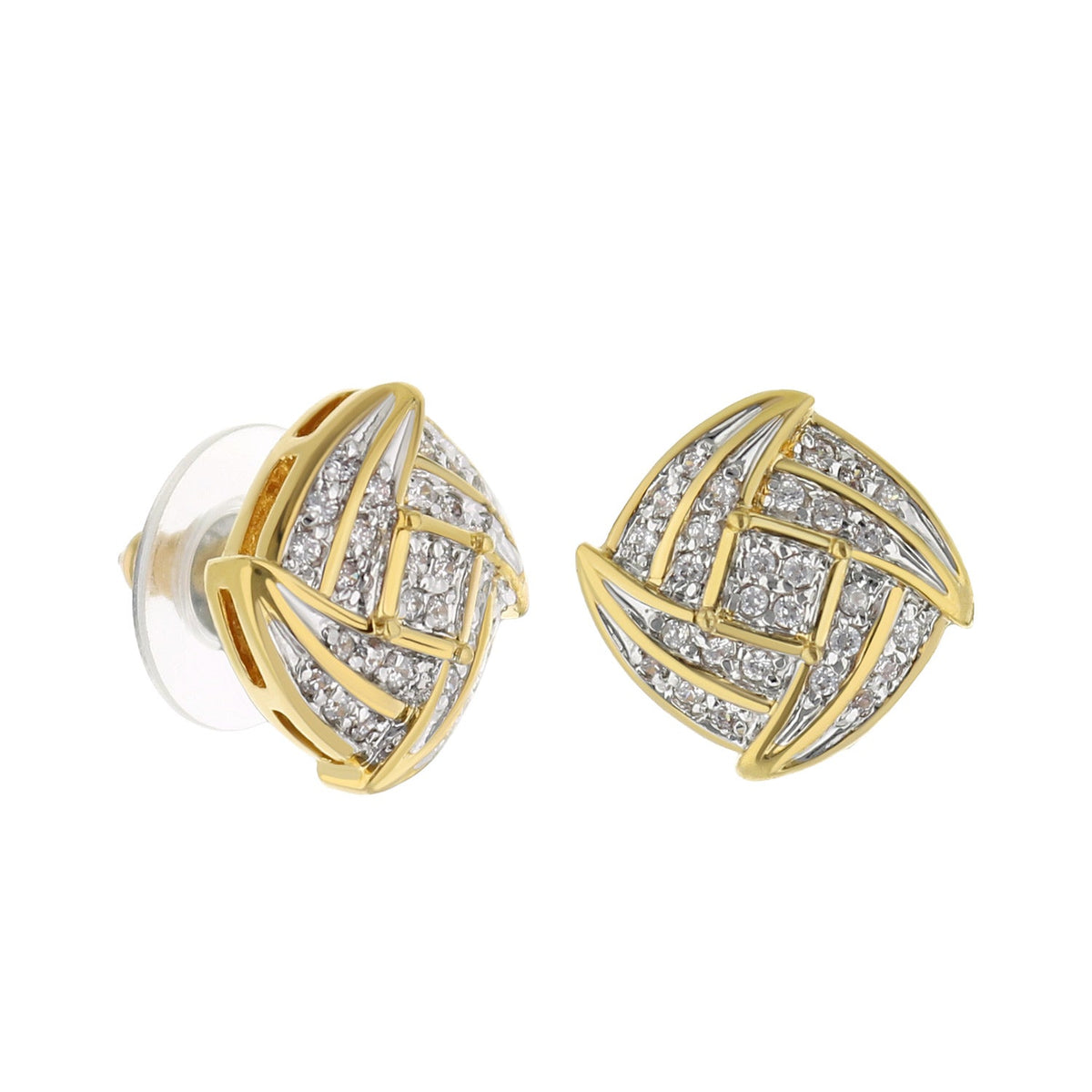 Pave Cz Design Button Earrings by Lauren G Adams, gold-tone with pavé cubic zirconia, pair on Tampa Home & Garden Store