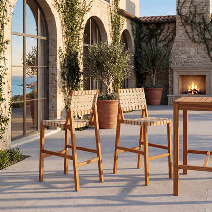 Acacia Wood Outdoor Side Chair and Woven Seat