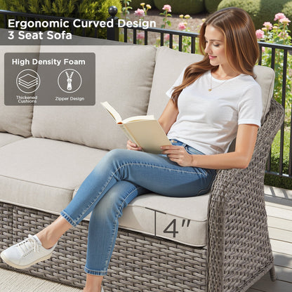 73.6-inch PE wicker rattan outdoor 3-seat sofa with thickened cushions by HouseOfZazla on patio on Tampa Home & Garden Store