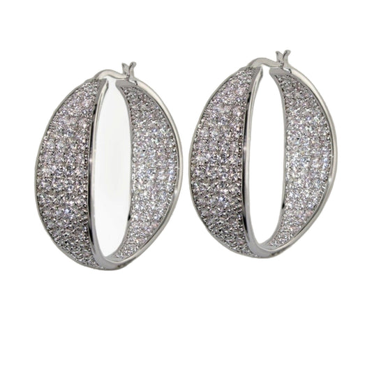 Pave Hoop Earrings Bold Dome by Lauren G Adams, silver pavé hoops pair on Tampa Home & Garden Store