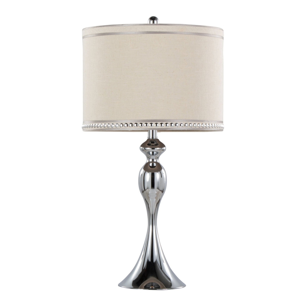 Ashland contemporary table lamp with trim featuring a polished chrome base and cream drum shade on Tampa Home & Garden Store