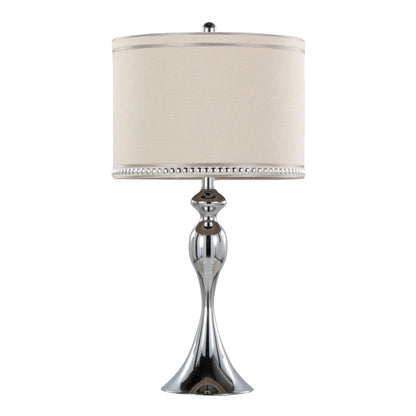 Ashland contemporary table lamp with trim featuring a polished chrome base and cream drum shade on Tampa Home & Garden Store