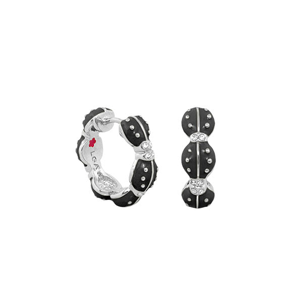 Lady Poof Earrings black enamel hoops with silver-tone accents and crystals by Lauren G Adams on Tampa Home & Garden Store