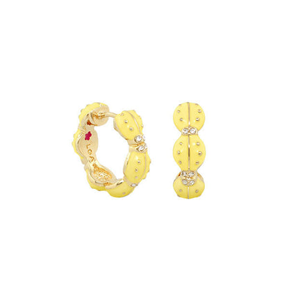 Lady Poof Earrings yellow enamel hoops with rhinestone accents by Lauren G Adams, earrings set on Tampa Home & Garden Store