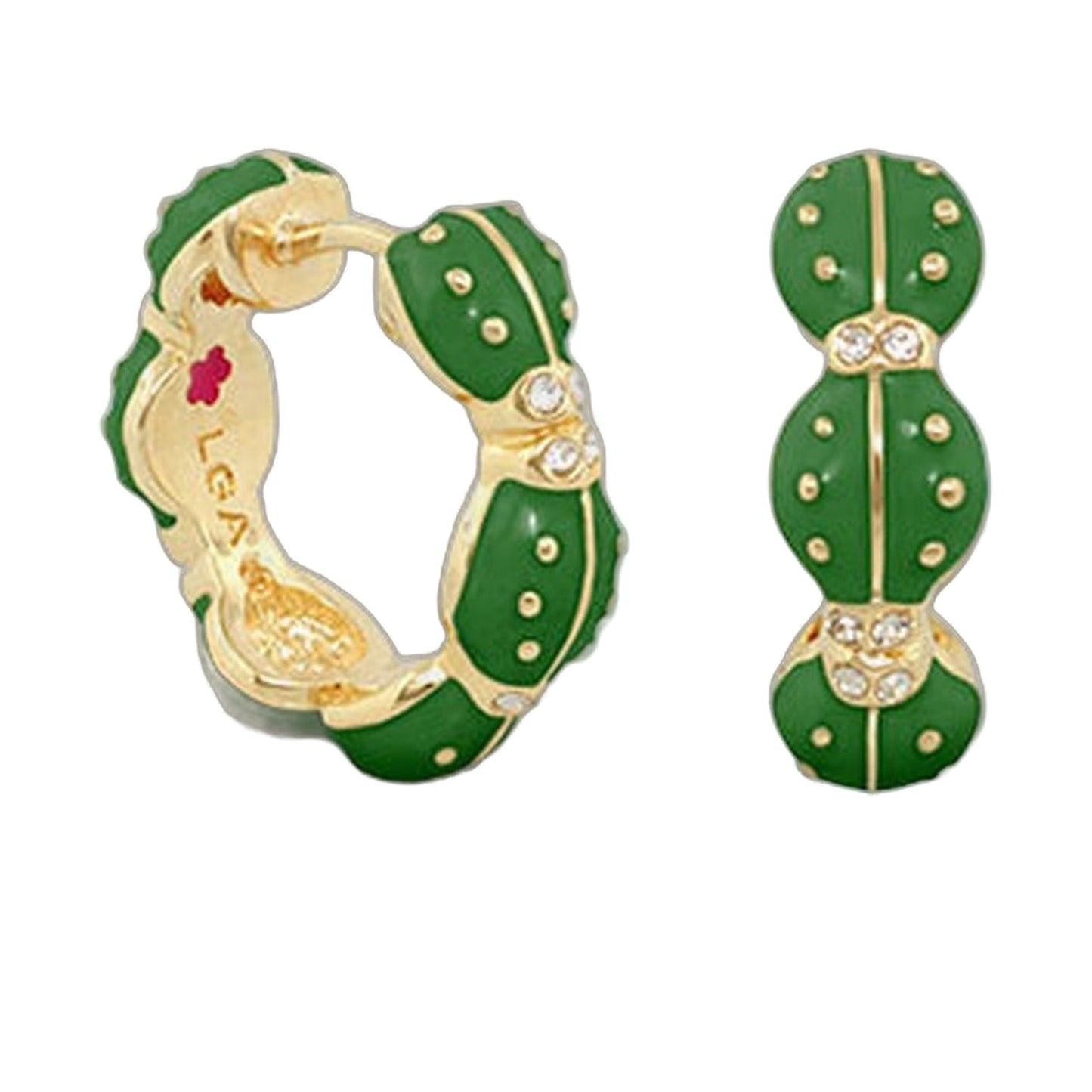Lady Poof Earrings green and gold enamel with rhinestone accents pair by Lauren G Adams on Tampa Home & Garden Store
