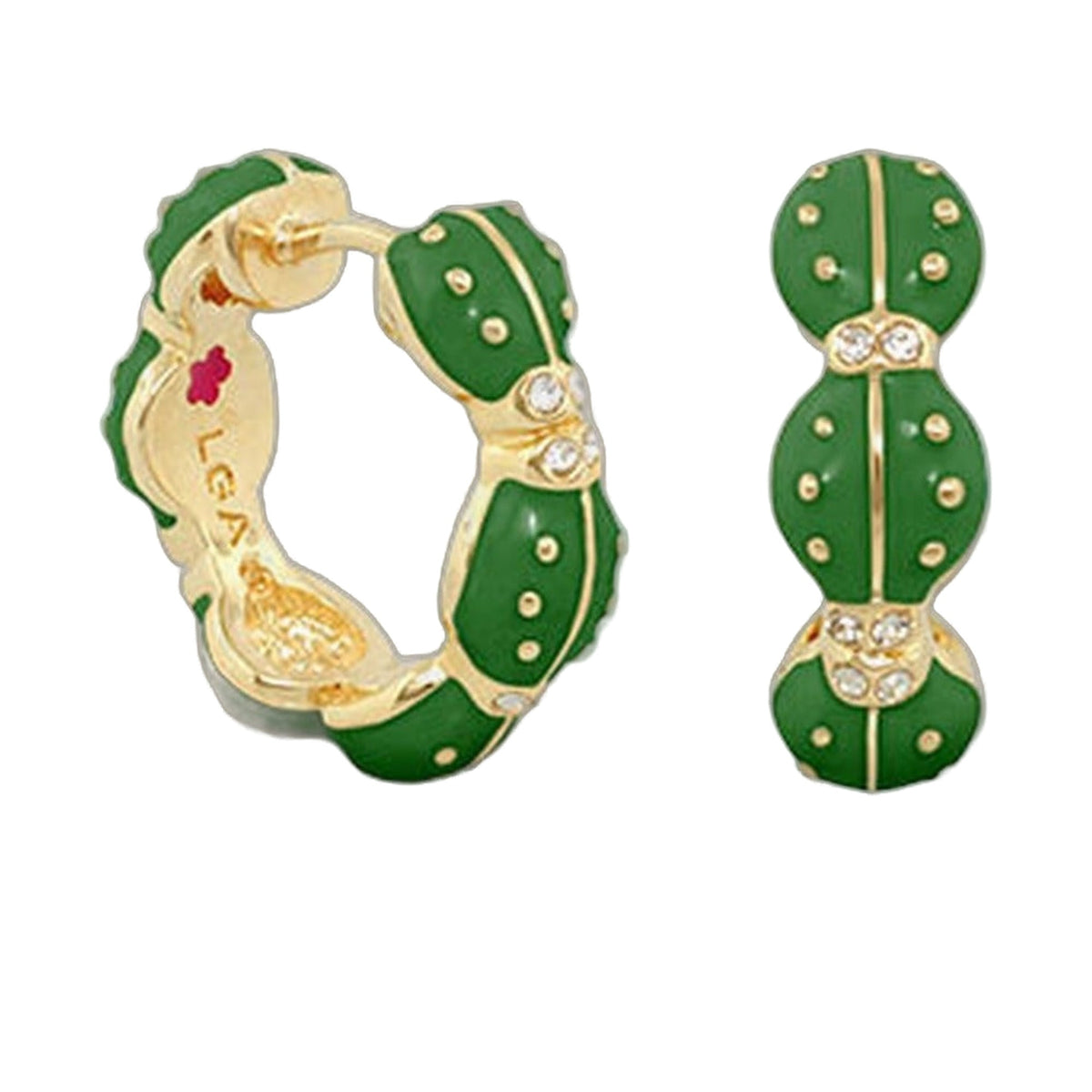 Lady Poof Earrings green and gold enamel with rhinestone accents pair by Lauren G Adams on Tampa Home & Garden Store