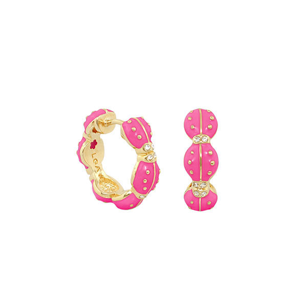 Lady Poof Earrings by Lauren G Adams, pink enamel hoops with gold-tone accents 2-piece set on Tampa Home & Garden Store
