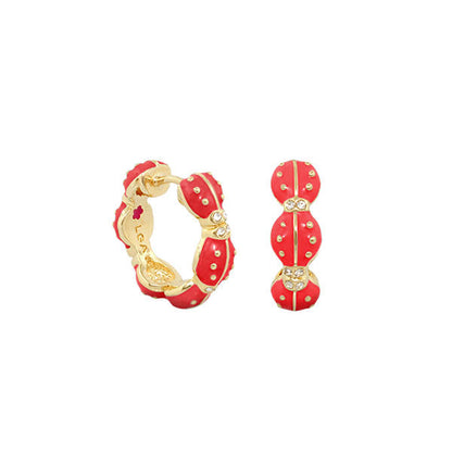 Lady Poof Earrings by Lauren G Adams, red enamel hoops with gold trim and crystal accents on Tampa Home & Garden Store