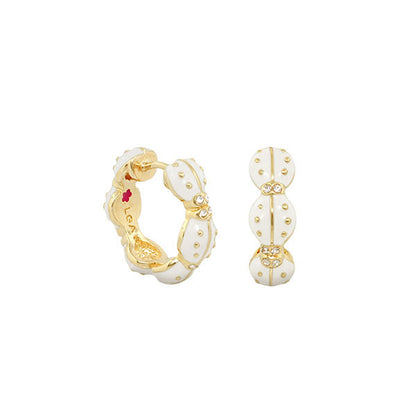 Lady Poof Earrings Lauren G Adams white enamel hoops with gold trim pair on Tampa Home & Garden Store