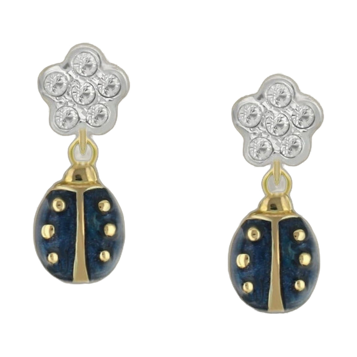 Lady Poof Earring by Lauren G Adams, silver crystal flower top with blue beaded drop, pair on Tampa Home & Garden Store