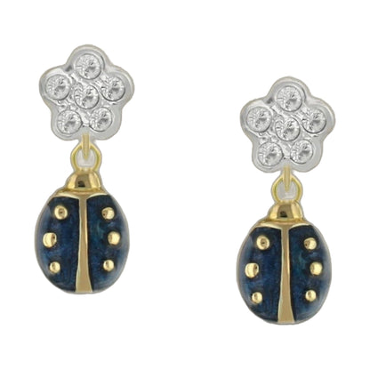 Lady Poof Earring by Lauren G Adams, silver crystal flower top with blue beaded drop, pair on Tampa Home & Garden Store