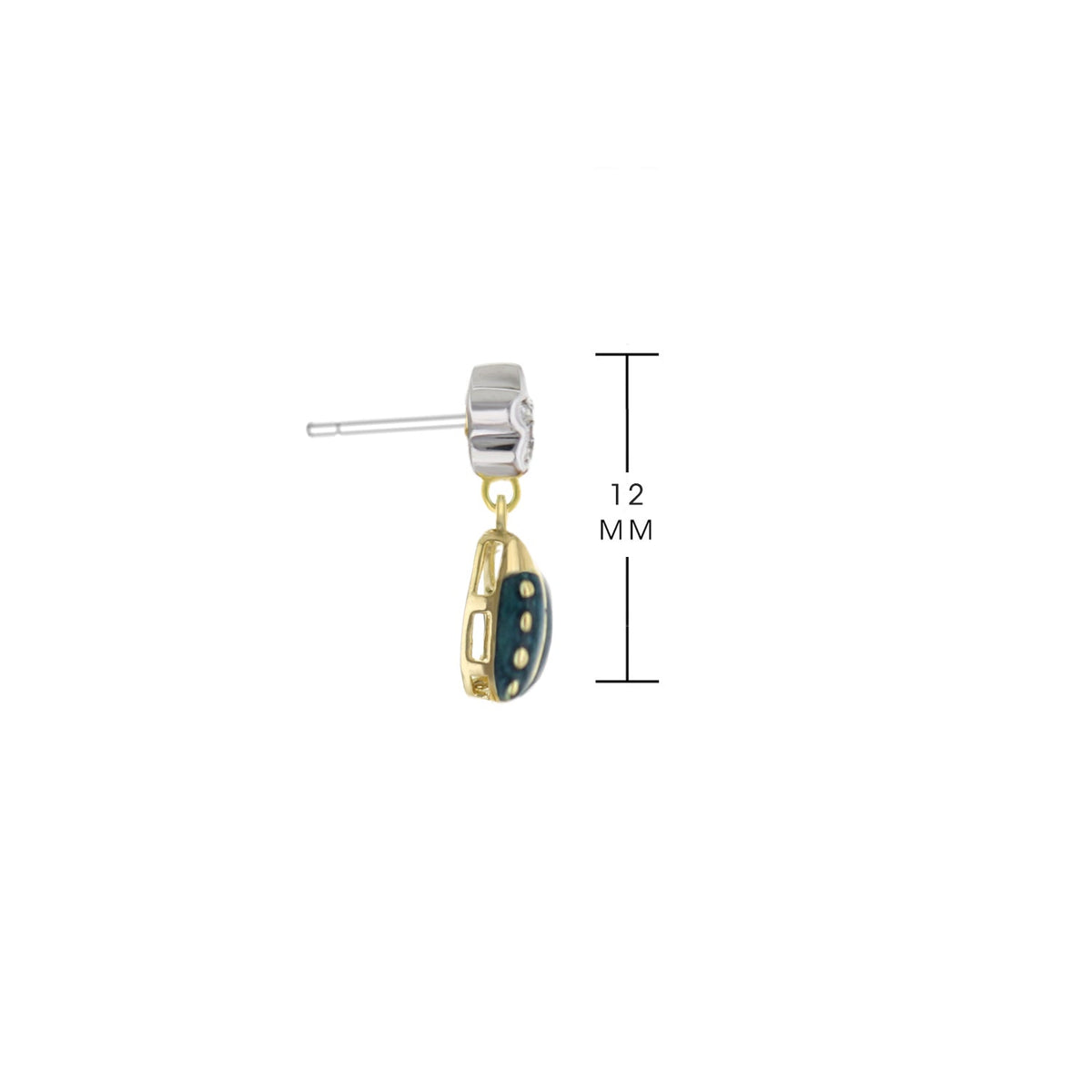 Lady Poof Earring by Lauren G Adams, gold-tone drop with blue enamel oval on silver stud, 12 mm on Tampa Home & Garden Store