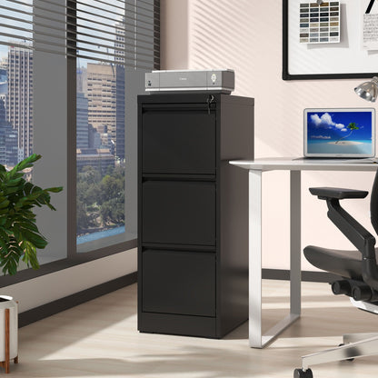 Black steel vertical filing cabinet with lock and multiple drawers, Canon projector atop on Tampa Home & Garden Store