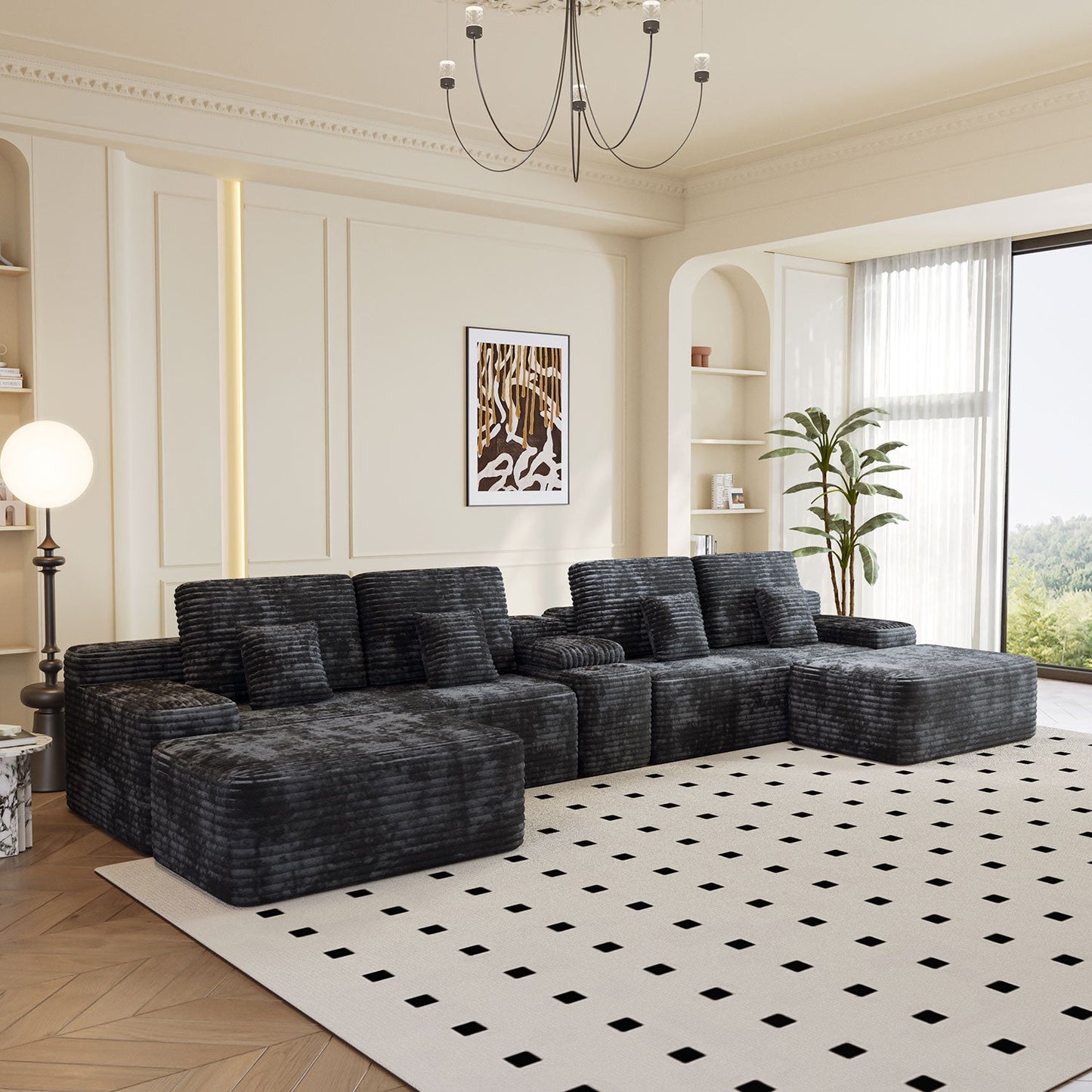 5-piece sectional sofa with 2 ottomans in dark charcoal fabric on Tampa Home & Garden Store