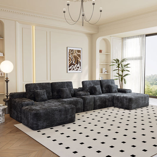 5-piece sectional sofa with 2 ottomans in dark charcoal fabric on Tampa Home & Garden Store