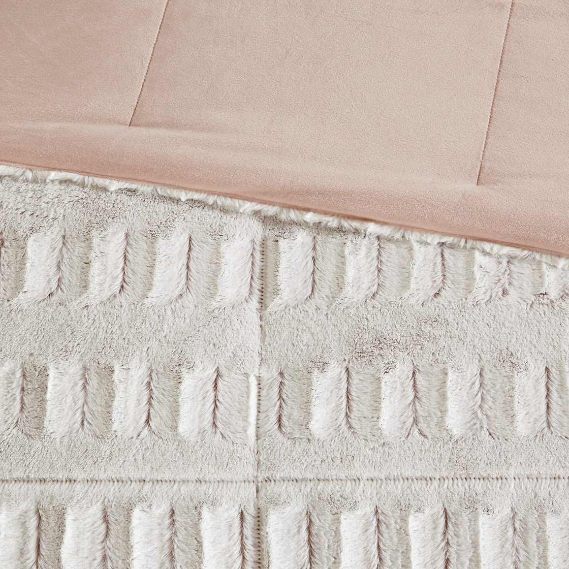 King/Cal King Back Print Long Fur Comforter Mini Set blush pink fur fringe trim HouseOfZazla on Tampa Home & Garden Store