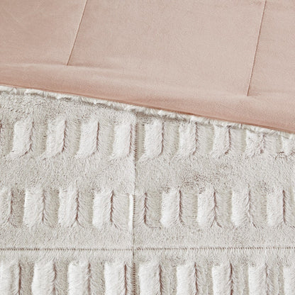 King/Cal King Back Print Long Fur Comforter Mini Set blush pink fur fringe trim HouseOfZazla on Tampa Home & Garden Store