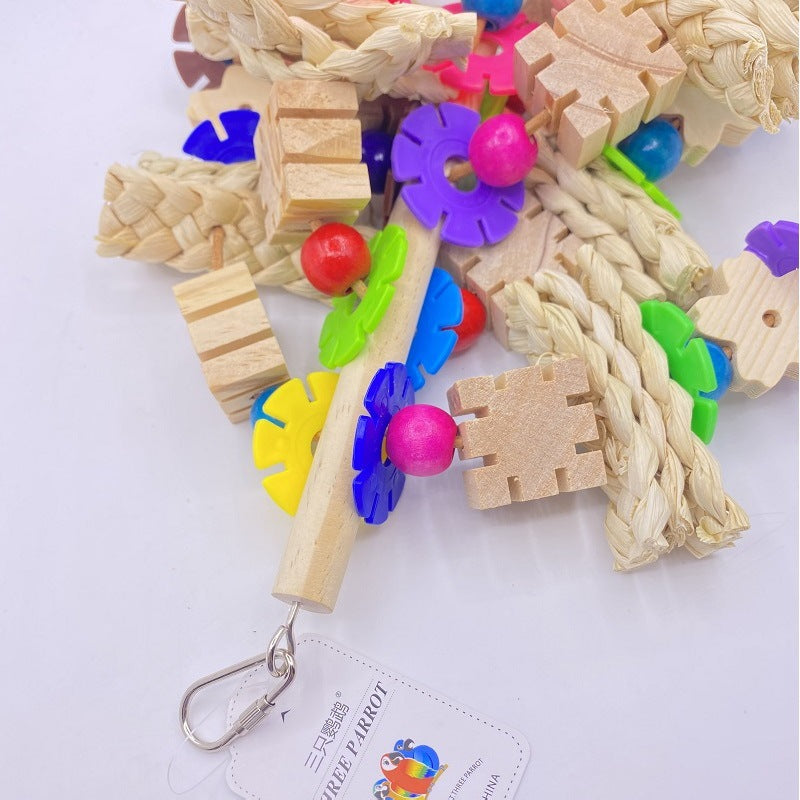 Parrot gnawing toy set with colorful blocks, rope and plastic gears from Sell My Stuff on Tampa Home & Garden Store