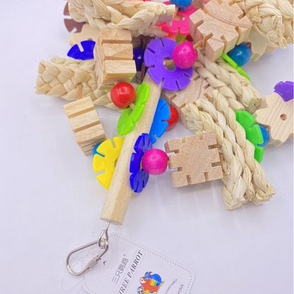 Parrot gnawing toy set with colorful blocks, rope and plastic gears from Sell My Stuff on Tampa Home & Garden Store