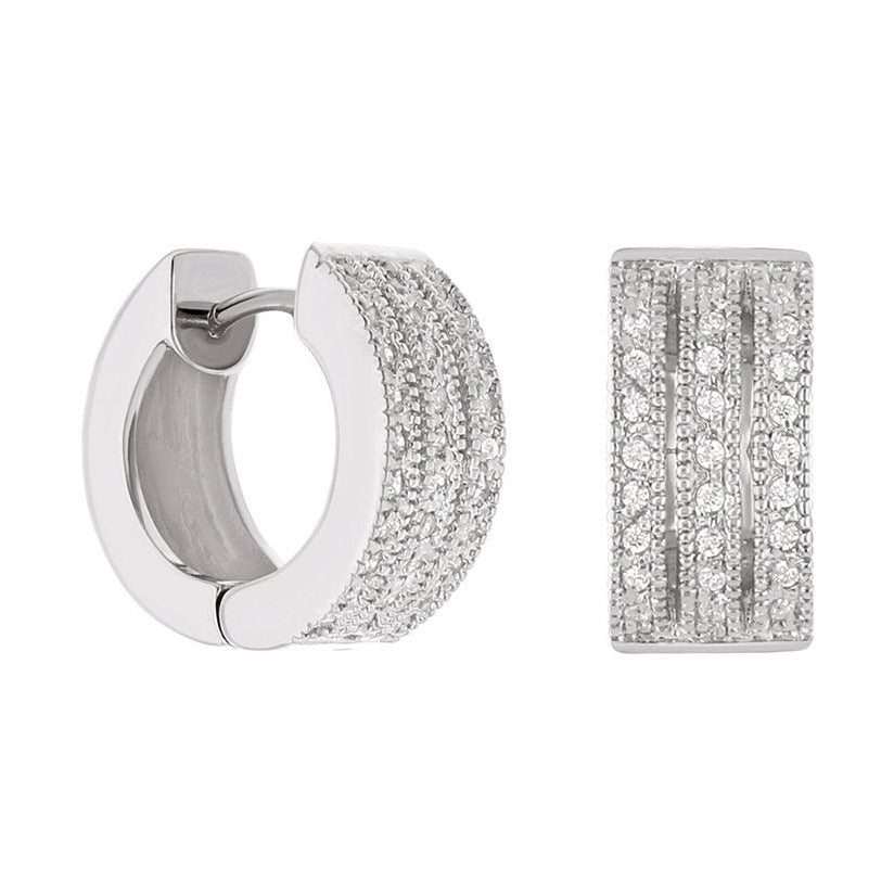 Earring Huggies pair by Lauren G Adams: silver pavé crystal hoop and rectangular bar earrings on Tampa Home & Garden Store