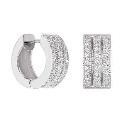 Earring Huggies pair by Lauren G Adams: silver pavé crystal hoop and rectangular bar earrings on Tampa Home & Garden Store