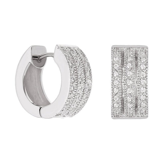 Earring Huggies pair by Lauren G Adams: silver pavé crystal hoop and rectangular bar earrings on Tampa Home & Garden Store
