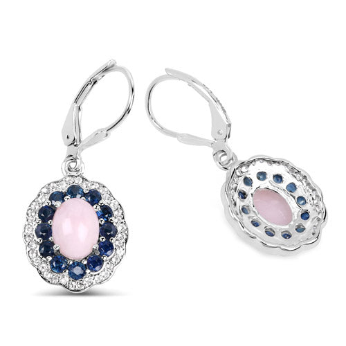 Pair of sterling silver .925 pink opal center with blue sapphire halo and white topaz accents on Tampa Home & Garden Store