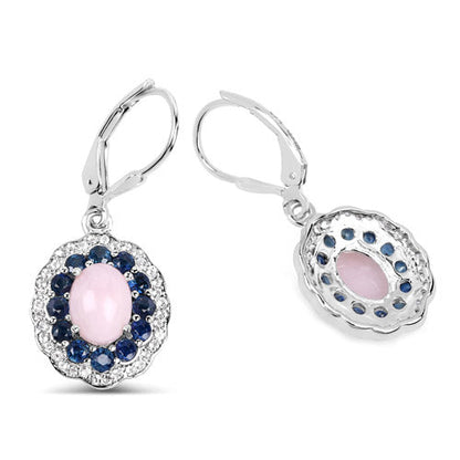 Pair of sterling silver .925 pink opal center with blue sapphire halo and white topaz accents on Tampa Home & Garden Store