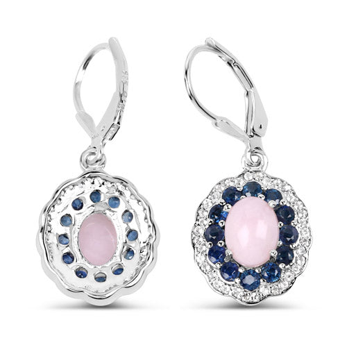 Sterling silver opal and sapphire earrings with pink opal center and blue sapphire halo on Tampa Home & Garden Store