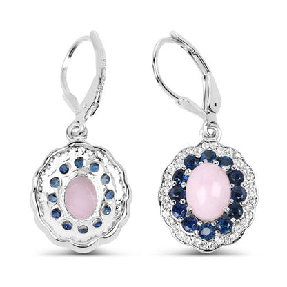 Sterling silver opal and sapphire earrings with pink opal center and blue sapphire halo on Tampa Home & Garden Store