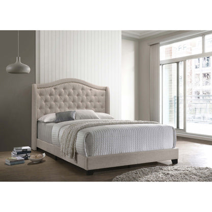 Copper Wingback Bed upholstered panel bed in light gray fabric by HouseOfZazla on Tampa Home & Garden Store
