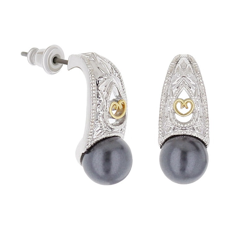 Vintage Lauren G Adams earrings, silver filigree with gray pearl and gold heart accent on Tampa Home & Garden Store