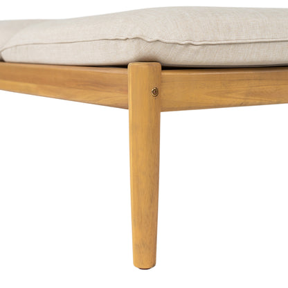 Riviera Outdoor Chaise Lounge with Wheels in acacia wood frame beige cushion set of 2 on Tampa Home & Garden Store