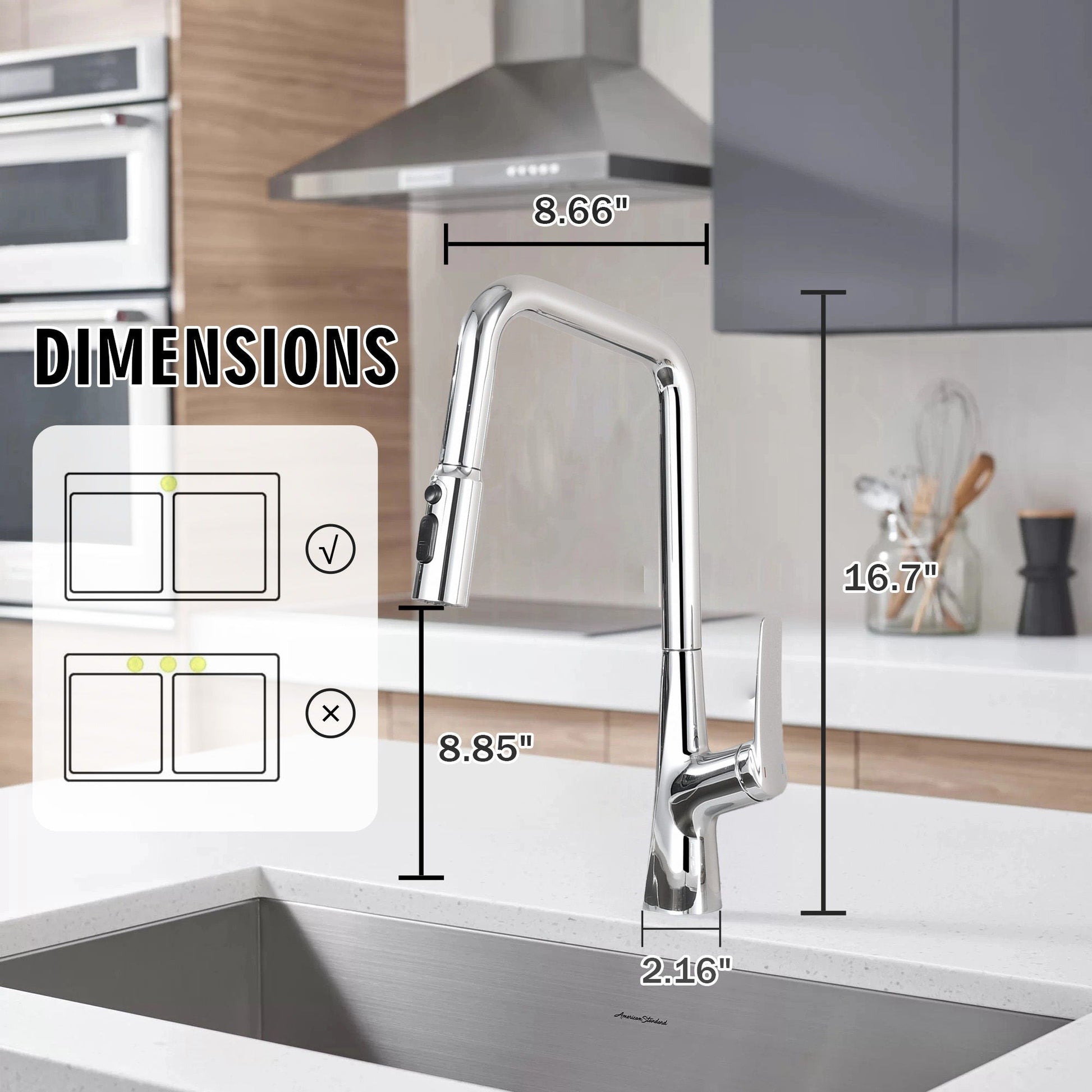 Kitchen faucet HouseOfZazla, chrome finish with 3-function 360 sprayer and one-touch switching on Tampa Home & Garden Store